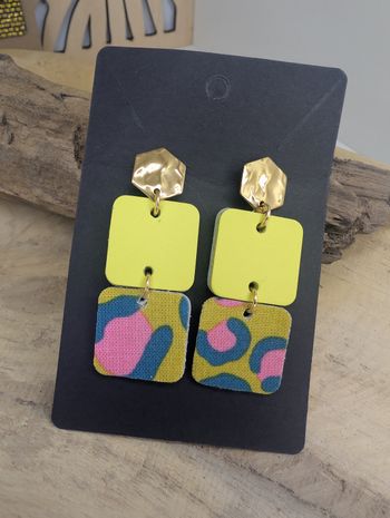 Super boucles d'oreilles cuir et tissus