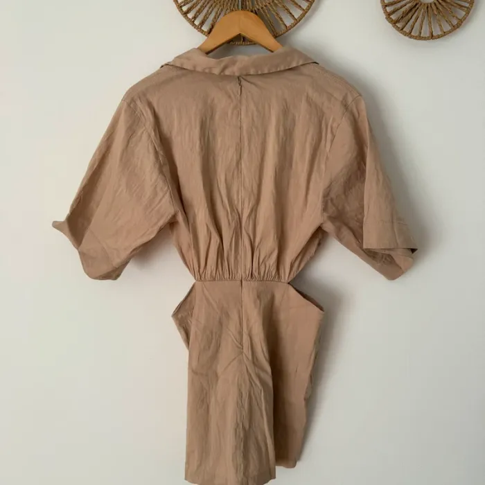 Robe chemise courte beige Zara lin taille L - photo numéro 8