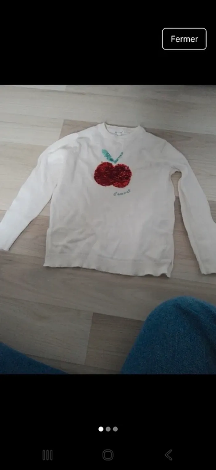 Pull léger blanc pomme a sequins taille 4 ans vertbaudet