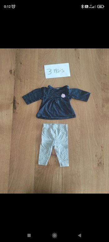 Ensemble bébé fille taille 3 mois leggings a poid paillettes et t-shirt manches longues a rayures