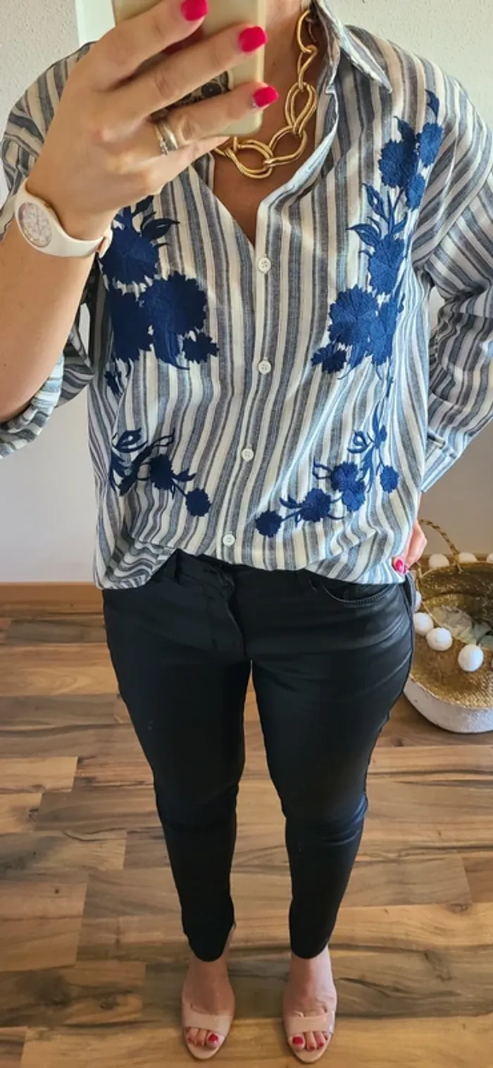 Chemise rayée brodée, Taille 36 au 40, Neuve avec étiquette - photo numéro 12