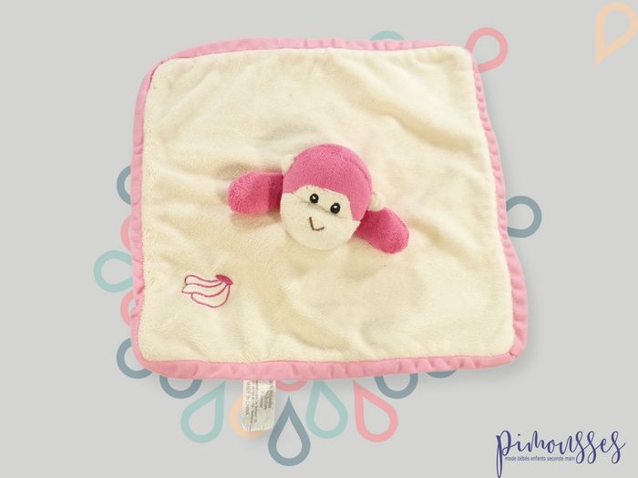 Doudou singe carré plat velours rose écru Zeeman 25 cm