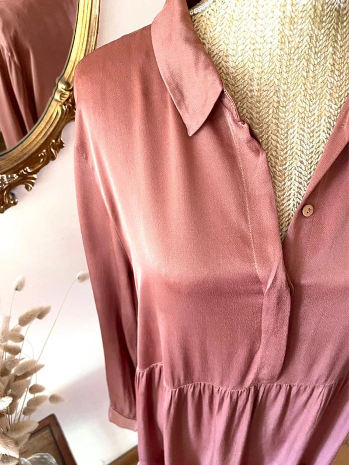 Robe Rose satinée plissée à Manches Longues - Zara - Taille XL - photo numéro 17