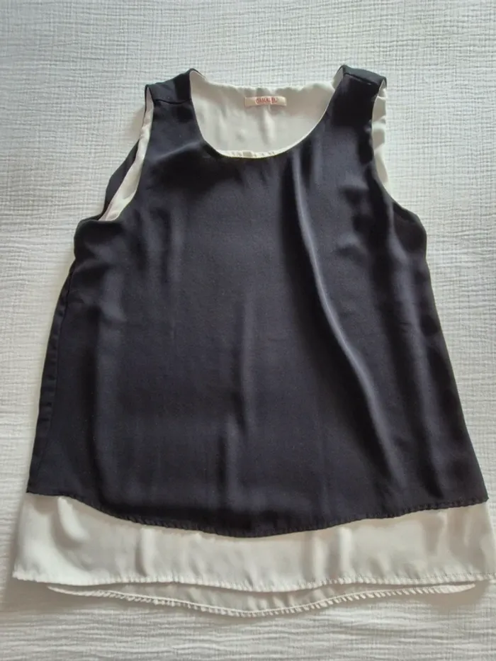 Top / Blouse sans manche noire et blanche taille L Camaïeu