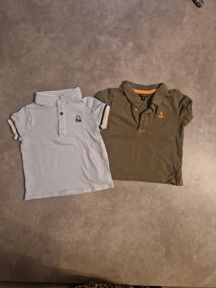 Lot 2 polo manche courte bébé garçon été kaki bleu ciel T18mois TBE ikks kiabi