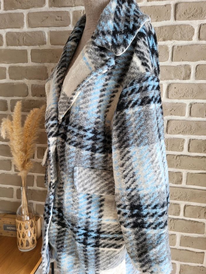 Manteau en laine à carreaux blanc et bleu - Made in Italy - photo numéro 9
