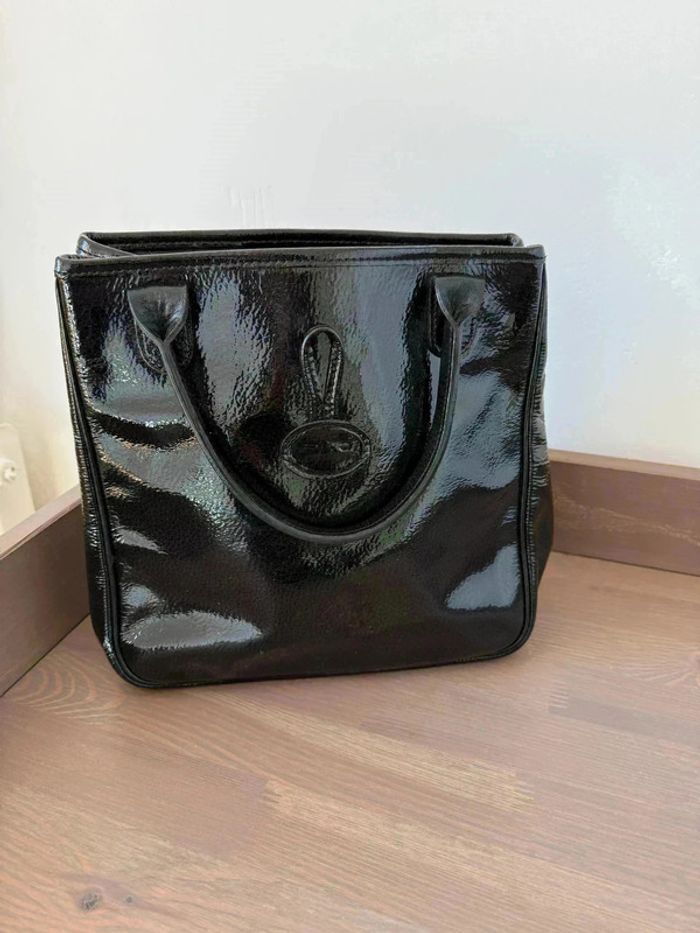 Magnifique Sac à Main Longchamp Le Roseau en Cuir Verni Noir - État Impeccable ! - photo numéro 10