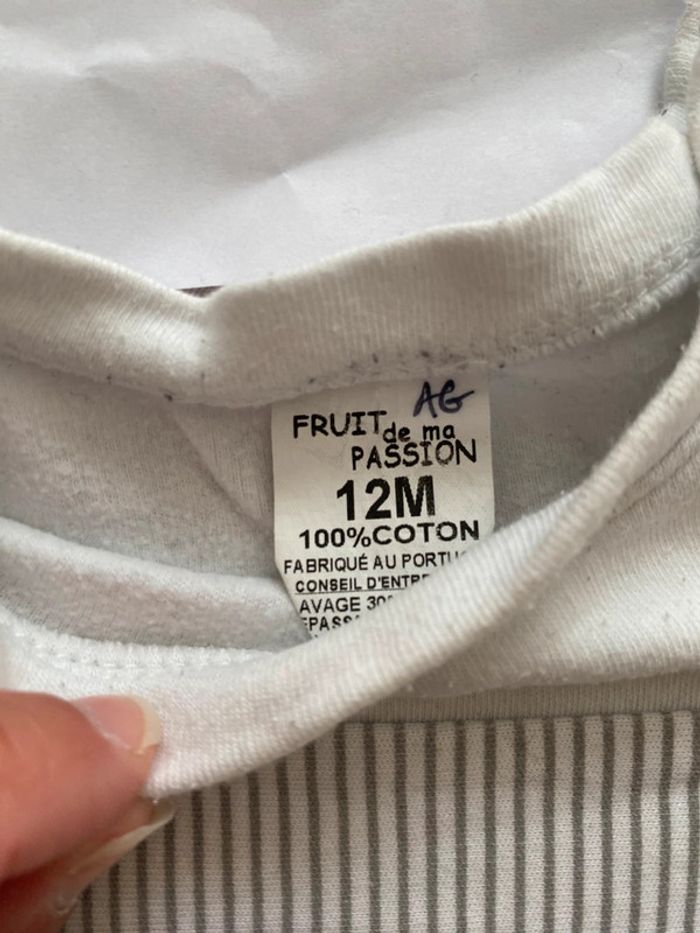 Lot de 2 T-shirts manches longues - Fruit de ma passion, In extenso - 12 mois - TBE - photo numéro 3