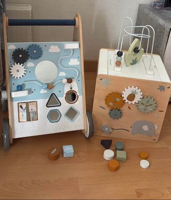 Lot chariot et cube en bois vertbaudet