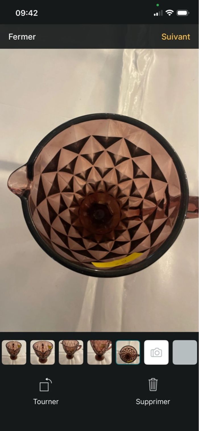 Grand pichet en verre, rose, vintage, - photo numéro 5