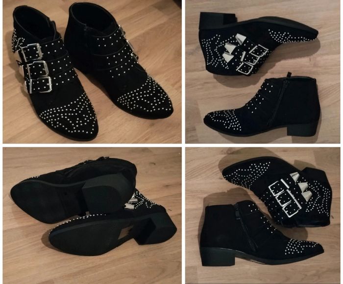 Bottines suédées cloutées noires neuves jamais portées dans leur boîte d'origine taille 37