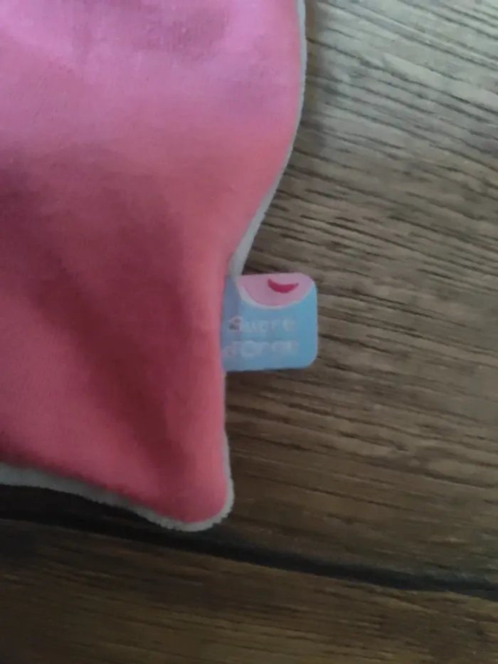 Doudou carré éléphant rose et gris sucre d'orge - photo numéro 3