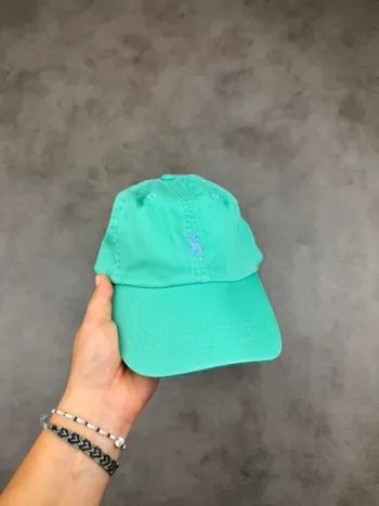 Casquette Ralph Lauren Verte Turquoise Logo Brodé Neuve