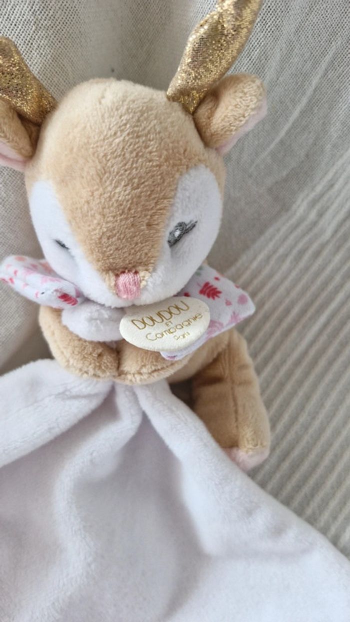 Doudou plat mouchoir Élan rose Doudou et cie - photo numéro 3