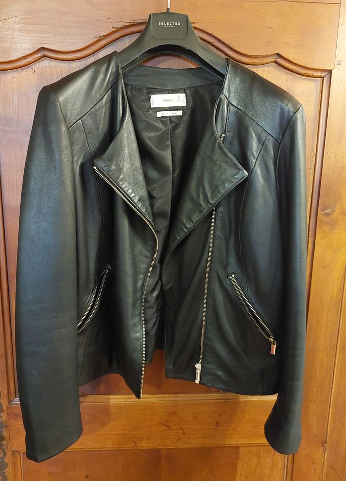 Veste cuir noir  femme MNG