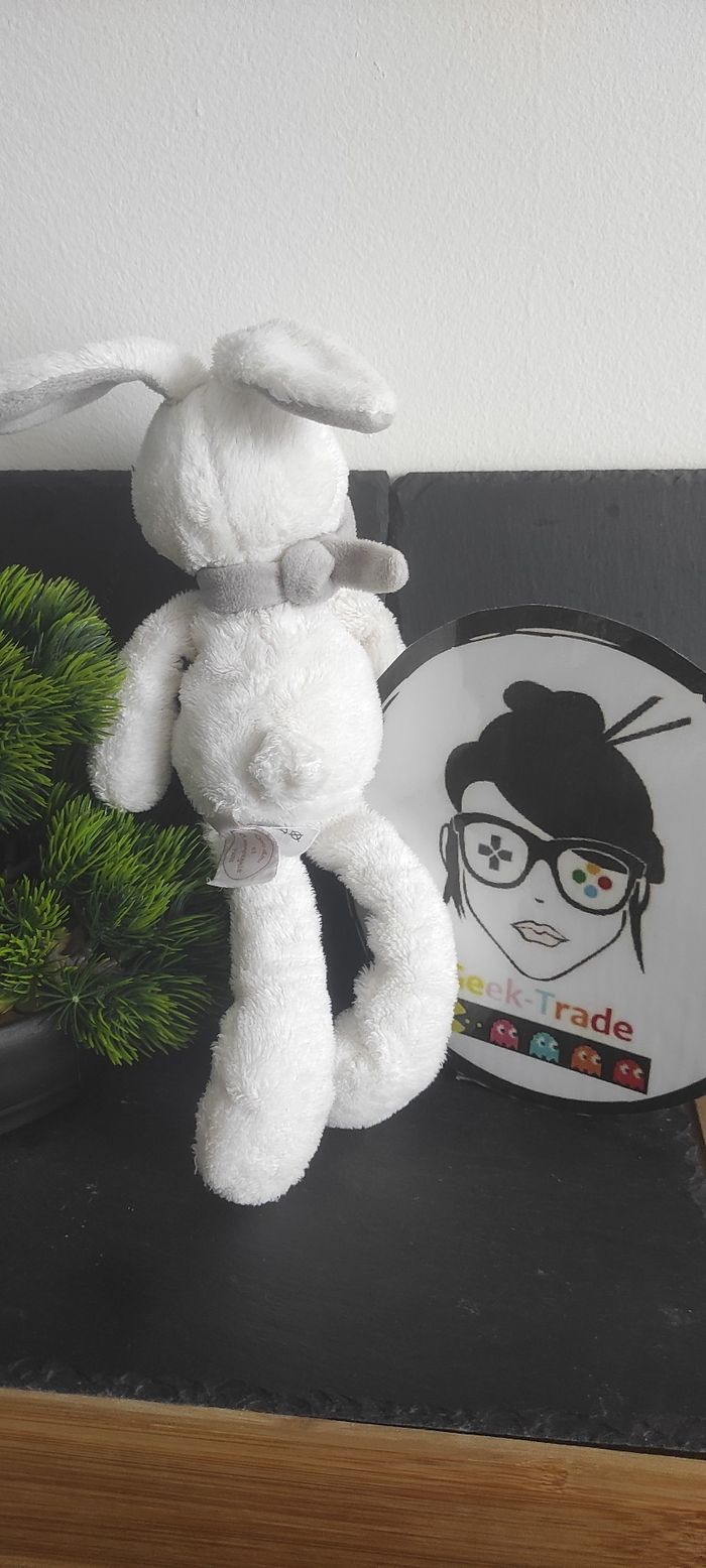 Peluche lapin blanc gris J'aime mon doudou et compagnie DC2912 écharpe pantin - photo numéro 2