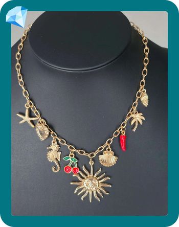 Collier trésors du monde dorée rouge 36-43cm