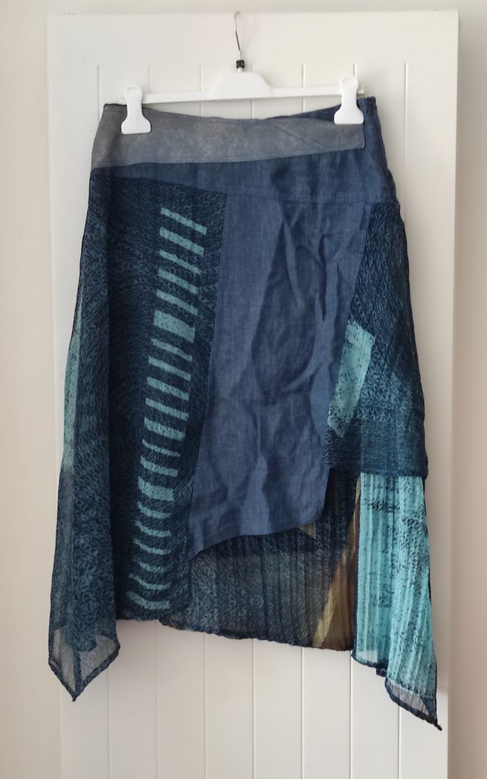 Jupe mi-longue femme T.3 – bleu/turquoise/marron, doublée - photo numéro 4