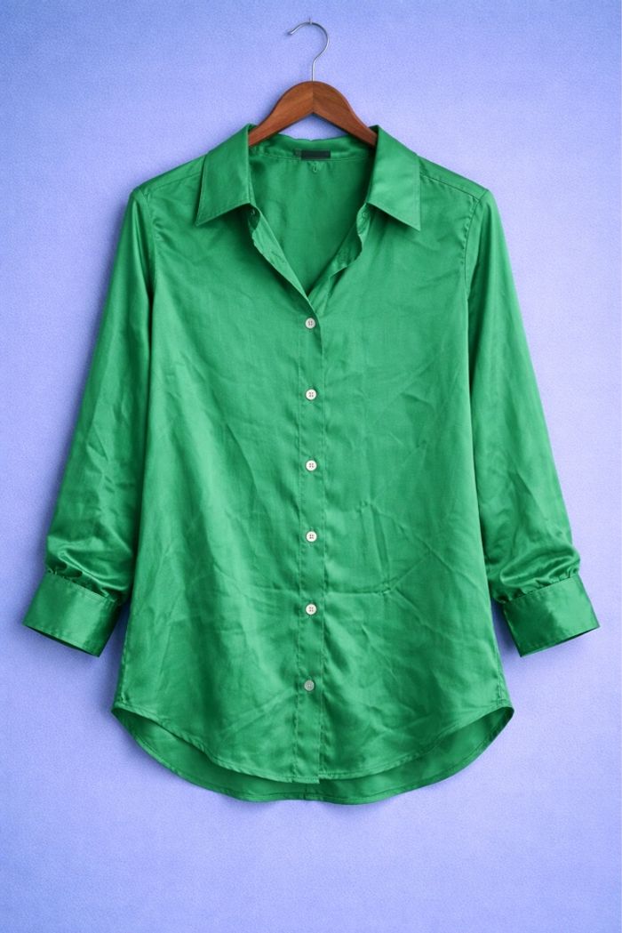 Chemise Zara Verte Satiné - photo numéro 2