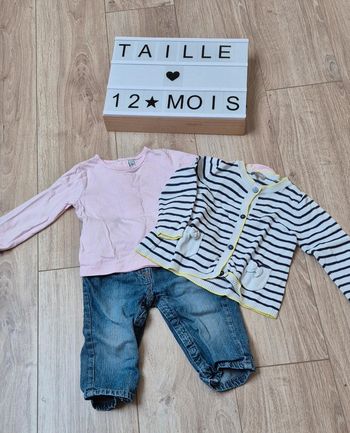 Ensemble jean tee shirt gilet marinière 12 mois