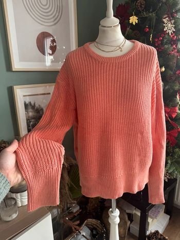 Pull en maille serré 100% coton rose corail abricot taille XL
