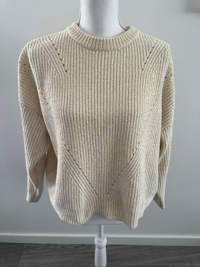 Pull côtelé blanc crème en maille chenille Vintage T40 L