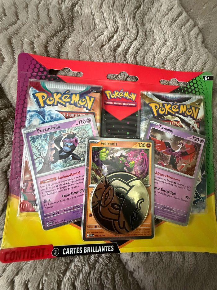Coffret 2 boosters Pokemon TCG félicanis fortusimia favianos FR français scellé