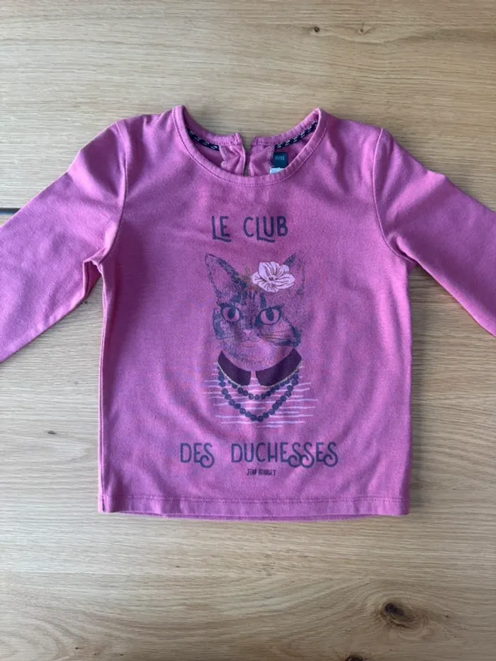 Teeshirt ML rose foncé avec un chat 🐱 - Taille 3/4 Ans - photo numéro 2