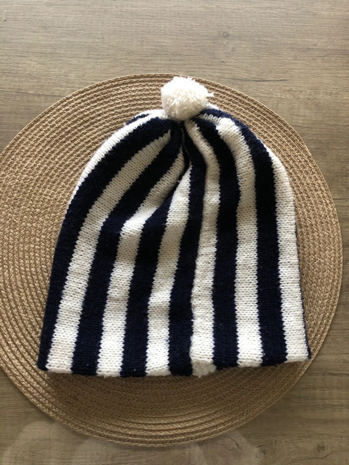 Bonnet adulte blanc et marine - photo numéro 2