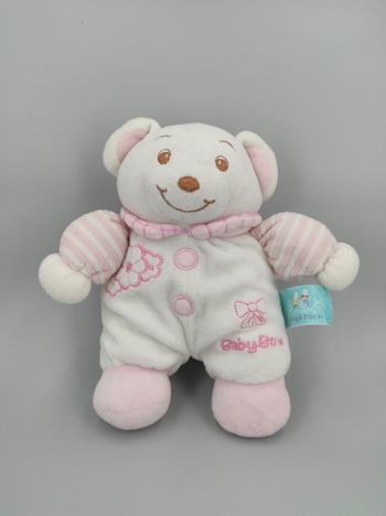 Doudou Ours blanc Grelots Baby Bow Poupe Poupi