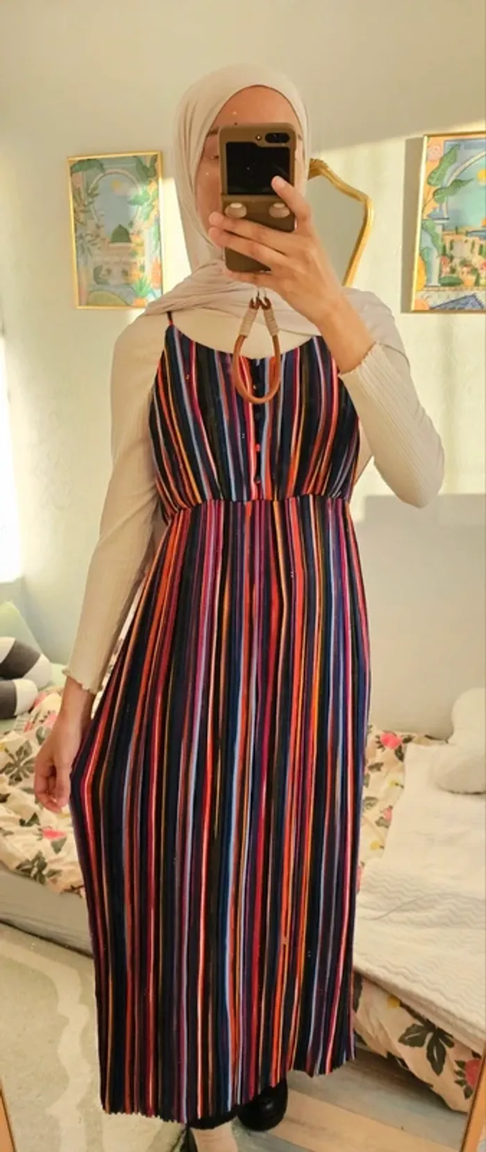 Robe longue plissée multicolore taille m neuve - photo numéro 2