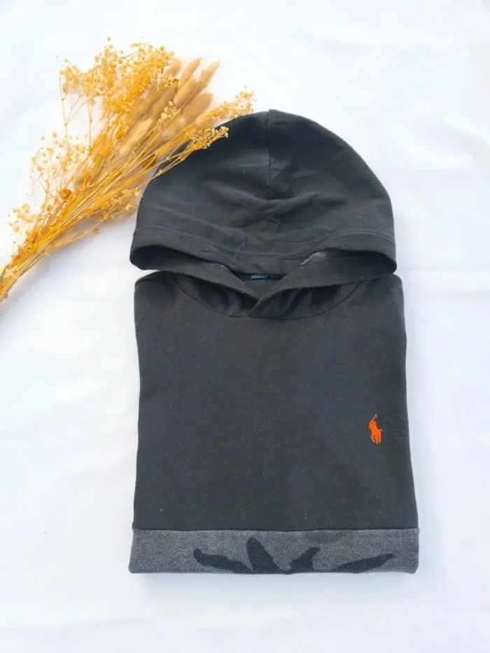 Sweat capuche homme noir logo orange imprimé militaire Ralph Lauren taille L G - bouloches - photo numéro 2