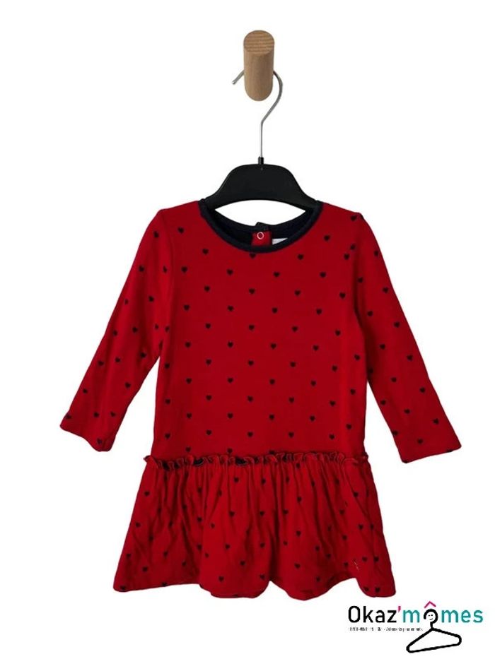 Robe rouge à manches longues, motif coeurs - Petit Bateau 18 mois