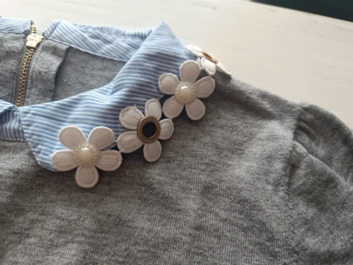 Pull col à fleurs gris et bleu Kookaï taille 1 - photo numéro 4