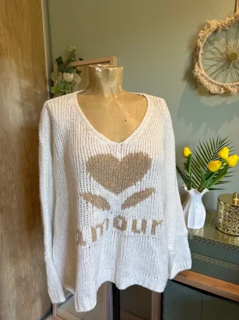 Très beau pull oversize avec amour doré femme
