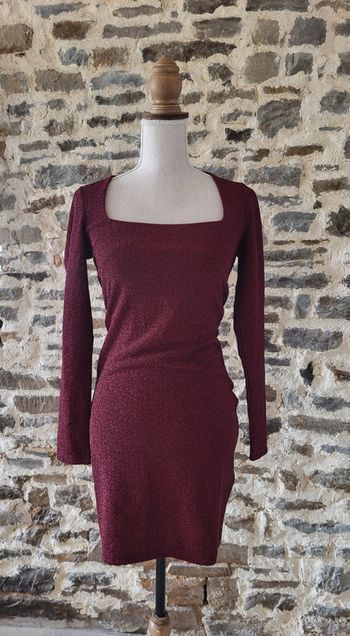 Robe de soirée moulante manches longues bordeaux irisé H&M Taille S ou 36
