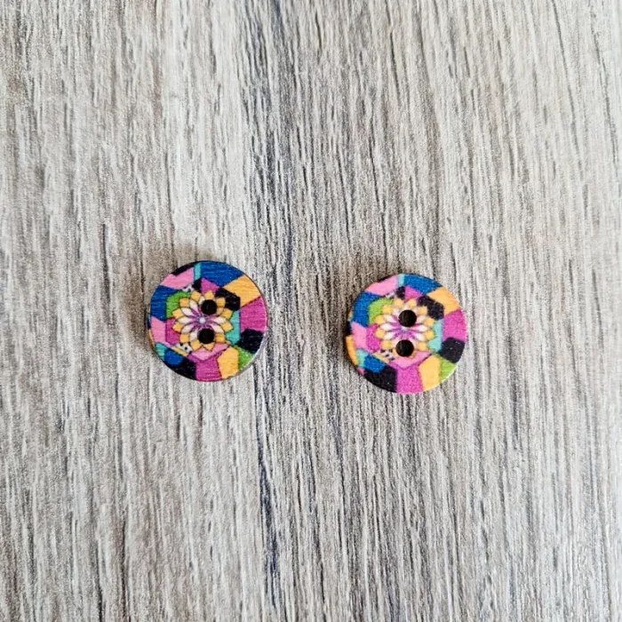Lot de 2 boutons en bois vintage