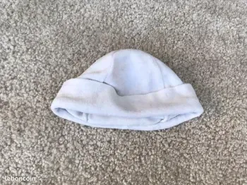 Bonnet bébé blanc en velours mixte - 6 mois