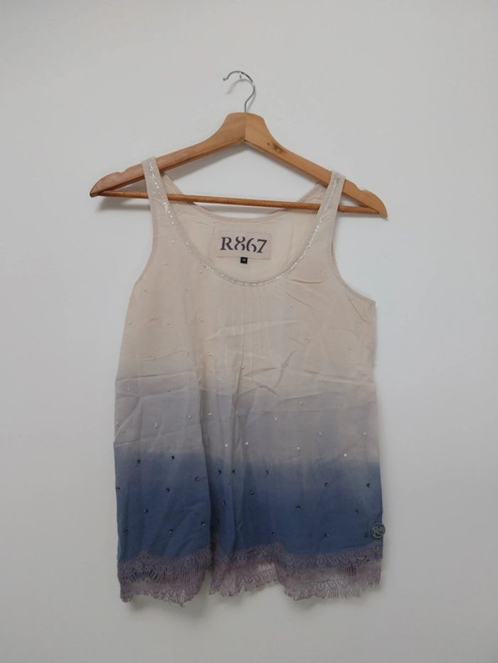 Débardeur bleu et blanc 38 R867