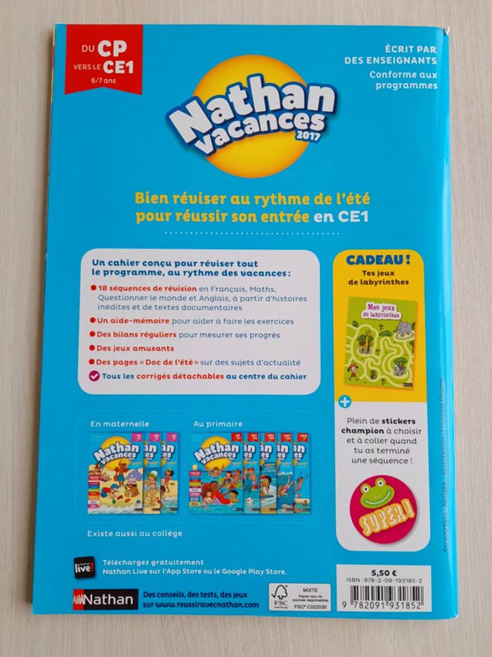 Cahier de vacances du CP vers CE1 neuf - photo numéro 2