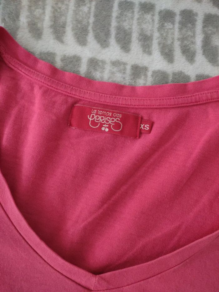 Tee-shirt manches courtes rose strass Le temps des cerises taille XS 34 - photo numéro 4