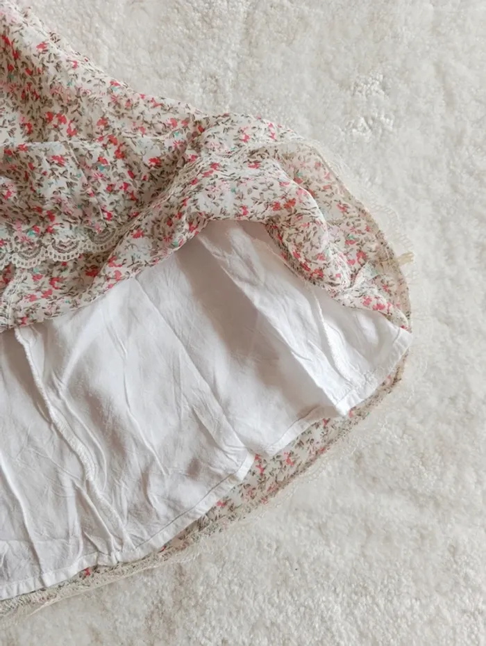 Robe courte Lucca couture XS légère fluide blanc crème fleuri - photo numéro 6