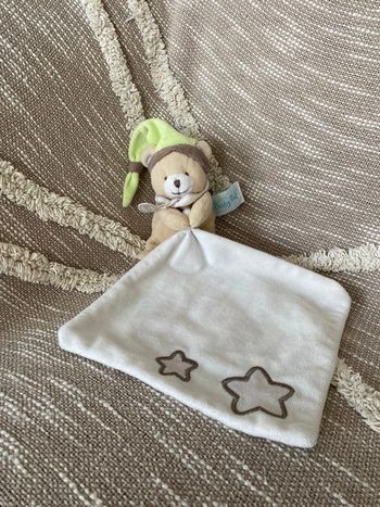 Peluche doudou mouchoir 14cm Babynat ours marron blanc vert étoile bon état