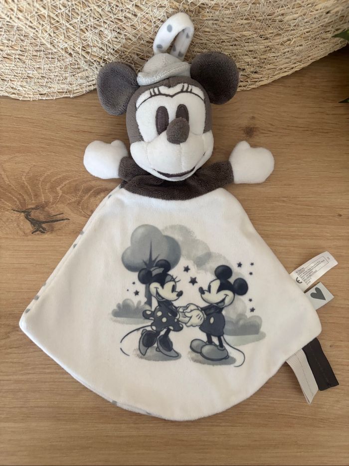 Doudou plat minnie rétro blanc noir pois gris Disney nicotoy - photo numéro 2
