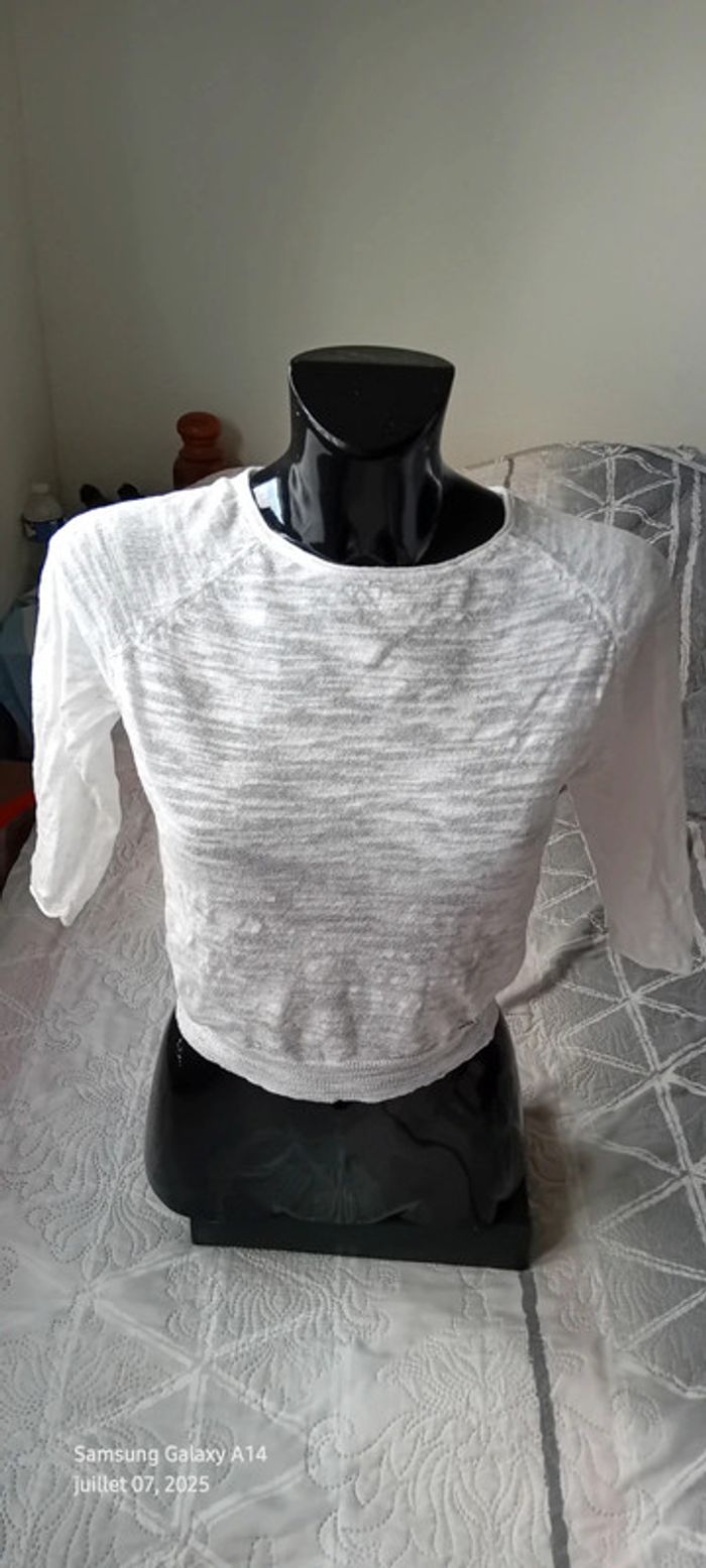 Pull court léger manches 3/4 forme trapèze blanc femme XS kocca