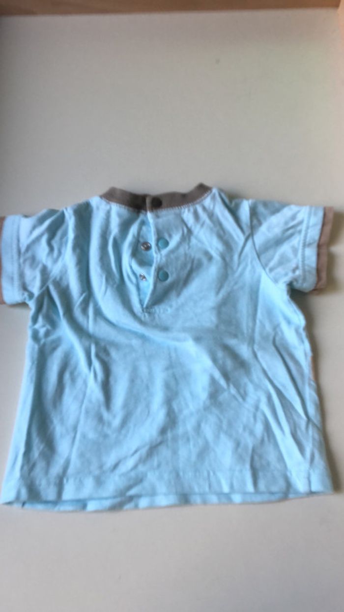 T-shirt bleu ciel et taupe 12 mois - photo numéro 4