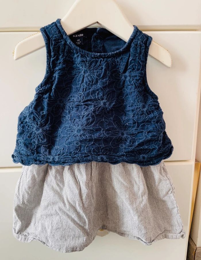 Rose bébé fille bleu marine a rayures 6 mois