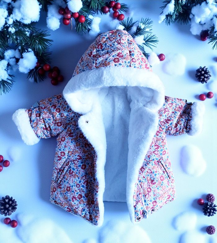 SERGENT MAJOR - NEW - MANTEAU A CAPUCHE RÉVERSIBLE BÉBÉ FILLE IMPRIMÉ LIBERTY 6M - photo numéro 5