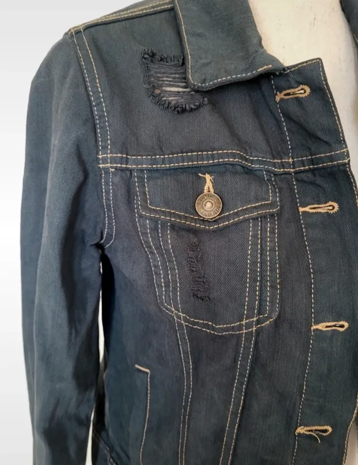Veste en jean bleu pétrole gris Kiabi Taille XS ou 34 - photo numéro 5