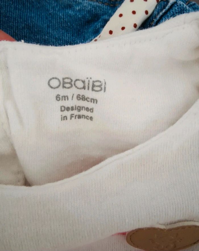 Ensemble robe en jean / t-shirt manches longues Obaibi, 6 mois. - photo numéro 4